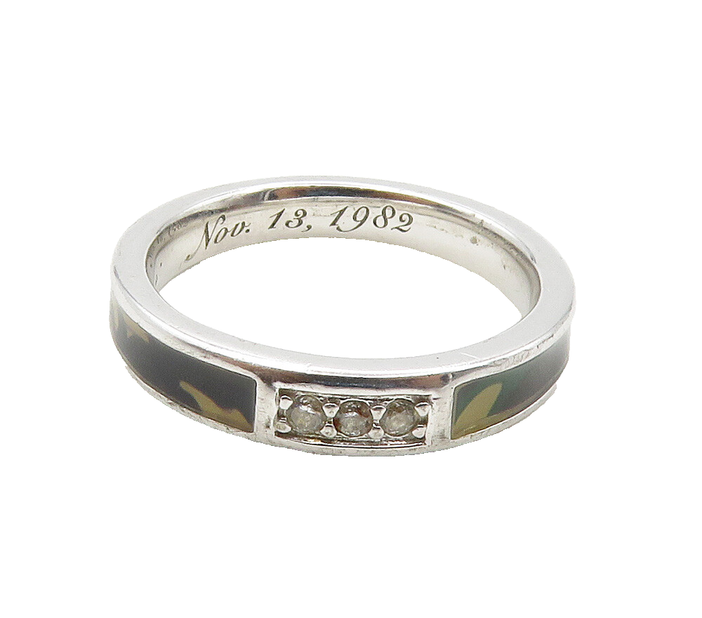 925 Sterling Silver  Topaz Accented Enamel Camouflage Band Ring Sz 7  RG15515