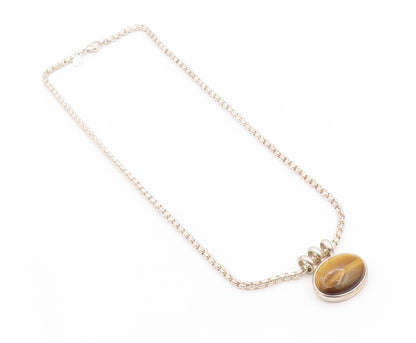 925 Sterling Silver Vintage Necklace ESPO SIG Oval Cabochon Tiger's Eye  NE4551