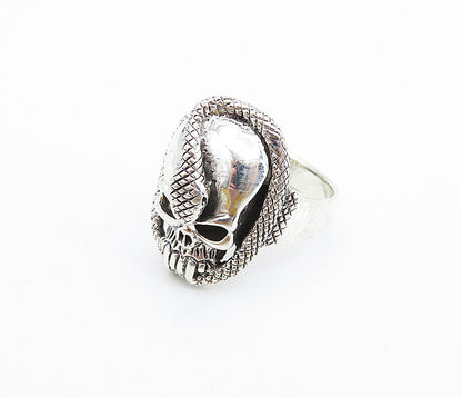 925 Sterling Silver  Vintage Shiny Snake & Skull Head Band Ring Sz 12.5 RG7429