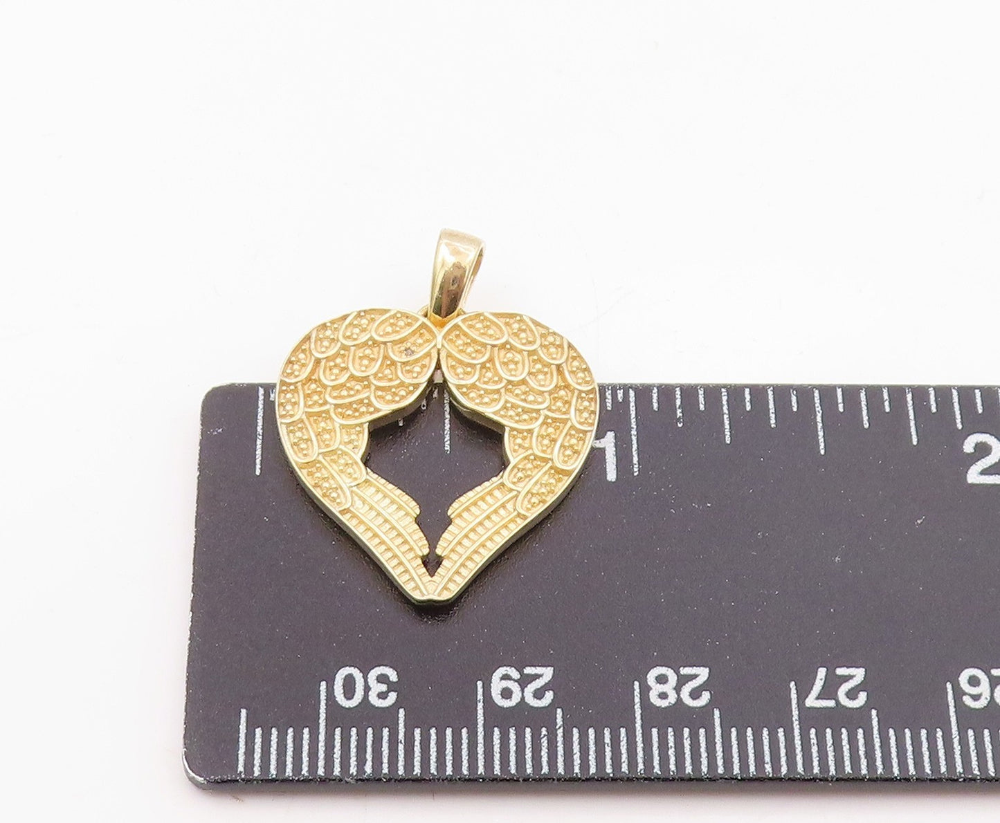 925 Sterling Silver  Vintage Genuine Diamond Angel Wings Heart Pendant PT15768