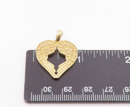 925 Sterling Silver  Vintage Genuine Diamond Angel Wings Heart Pendant PT15768