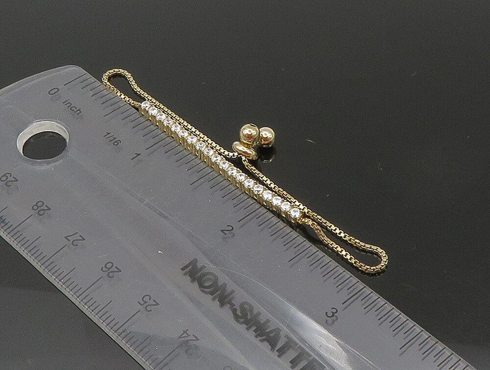 Gold Over 925 Silver  Cubic Zirconia Adjustable Child Box Chain Bracelet BT1098