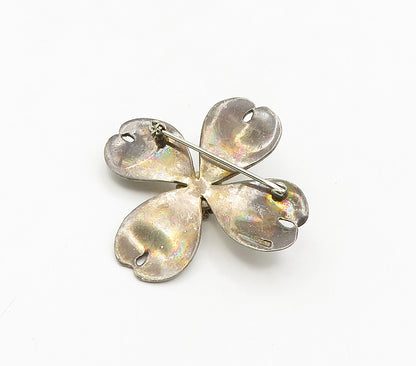 925 Sterling Silver  Vintage Dark Tone Single Flower Motif Brooch Pin  BP6395