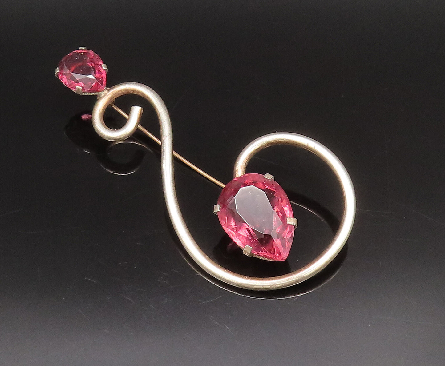 925 Silver  Vintage Pear Shaped Tourmaline Spiral Swirl Brooch Pin  BP10069