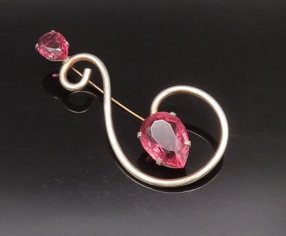 925 Silver  Vintage Pear Shaped Tourmaline Spiral Swirl Brooch Pin  BP10069