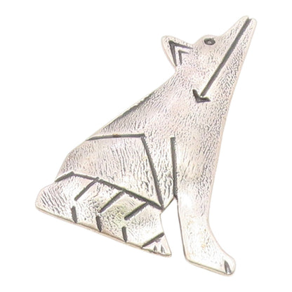 WDL NAVAJO 925 Sterling Silver  Vintage Shiny Etched Wolf Brooch Pin  BP9184