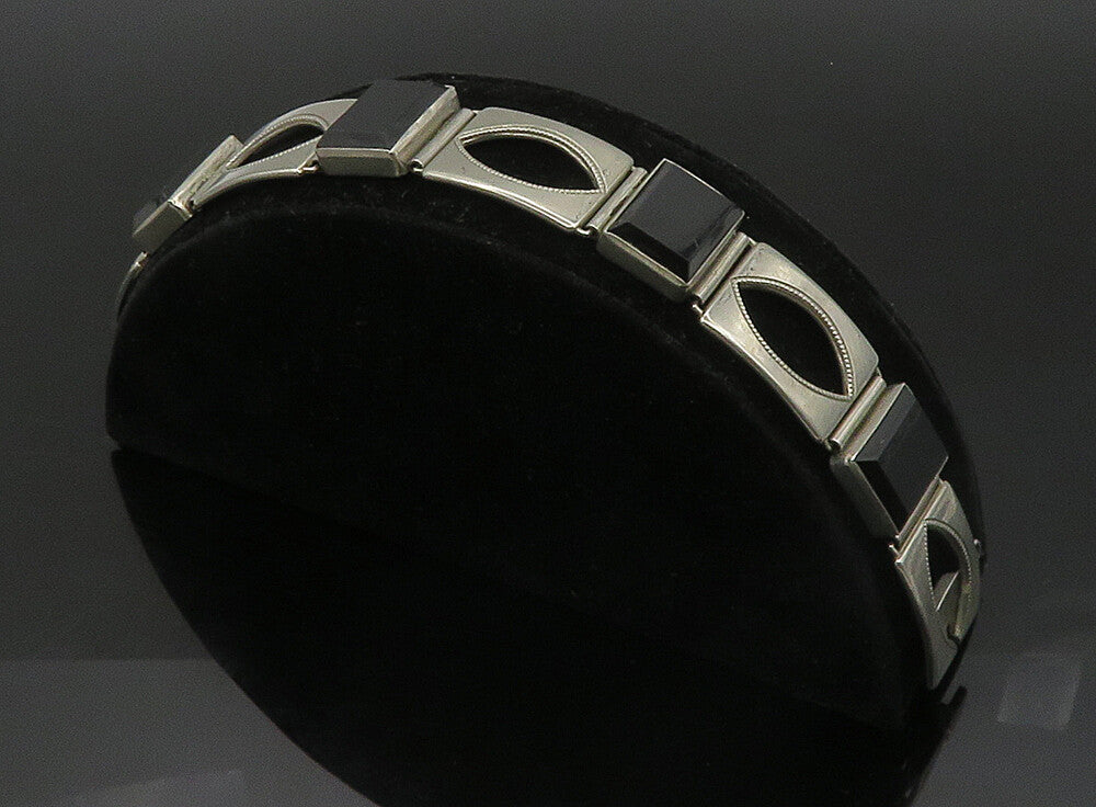 GERMANY 925 Silver  Vintage Black Onyx Square Hinge Chain Bracelet  BT9227