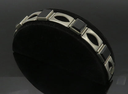 GERMANY 925 Silver  Vintage Black Onyx Square Hinge Chain Bracelet  BT9227