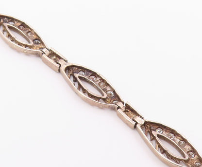 925 Sterling Silver  Vintage Topaz Cutout Detail Hinge Chain Bracelet  BT7724
