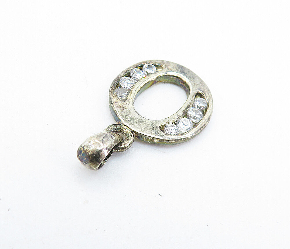 925 Sterling Silver  Vintage Petite Topaz Letter O Initial Pendant  PT5000