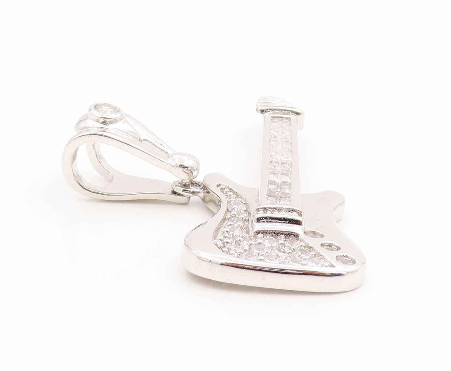 925 Sterling Silver Vintage Pendant CZ Modernist Musical Electric Guitar PT26093