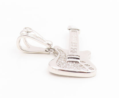 925 Sterling Silver Vintage Pendant CZ Modernist Musical Electric Guitar PT26093