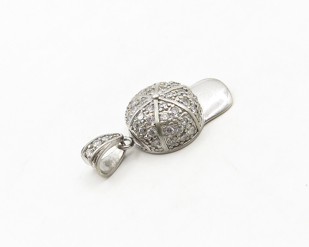 925 Sterling Silver  Vintage Cubic Zirconia Baseball Cap Pendant  PT15263