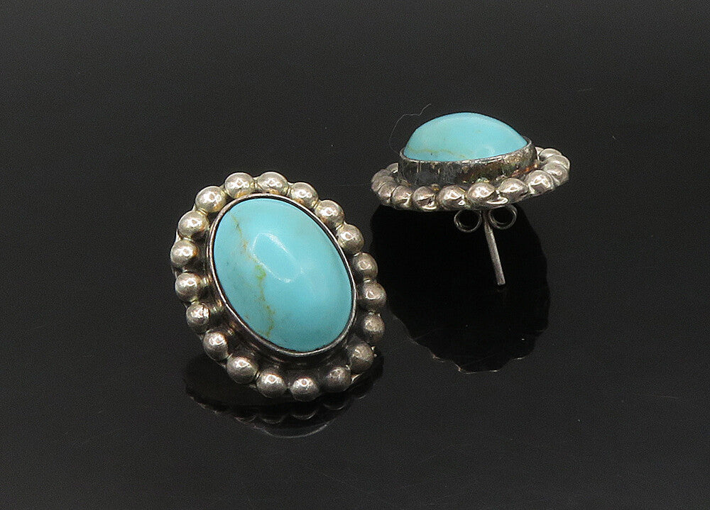 MEXICO 925 Silver   Vintage Cabochon Turquoise Bubble Drop Earrings  EG11315