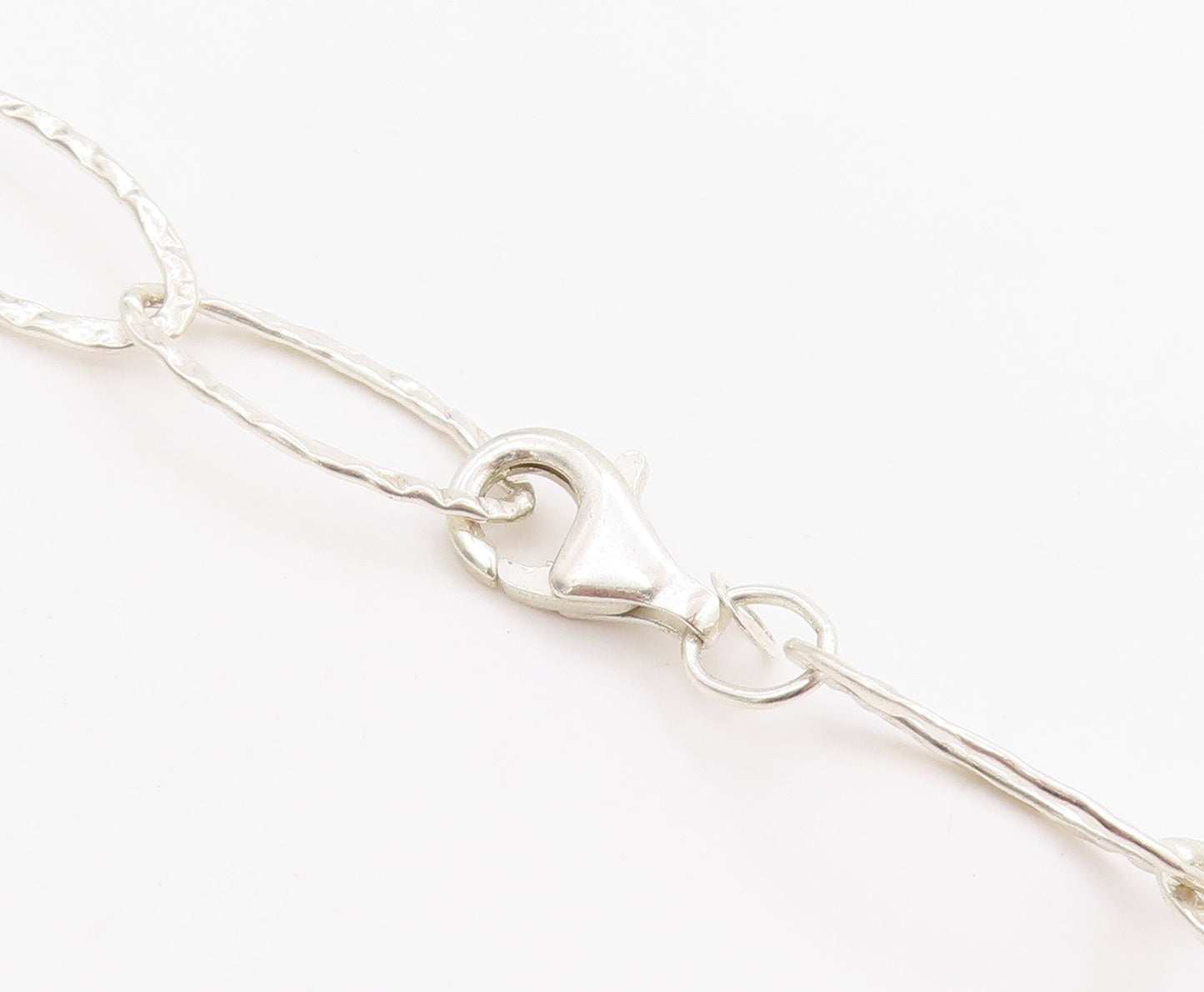 925 Sterling Silver Vintage Necklace Hammered Oval Linked Hoops Chain  NE4625