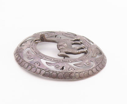 925 Sterling Silver  Vintage Antique Alpaca Greek Key Etched Brooch Pin BP4879