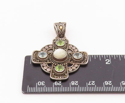 18k Gold & 925 Sterling Silver Vintage Pendant SUARTI BALI Gemstone  PT26035