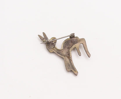 925 Sterling Silver Vintage Brooch Pin Antique Baby Deer With Long Horns BP11089