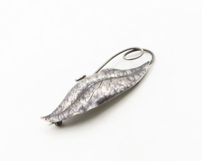 DESIGNER 925 Sterling Silver  Vintage Dark Tone Floral Leaf Brooch Pin  BP7518