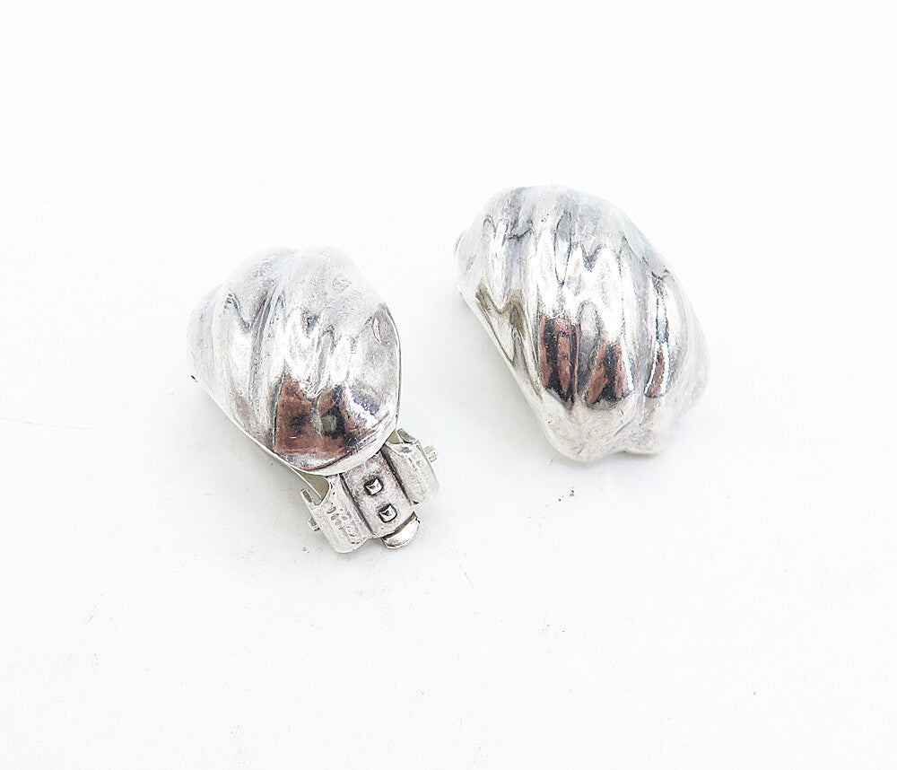MEXICO 925 Sterling Silver  Vintage Fluted Dome Non Pierce Earrings  EG2621