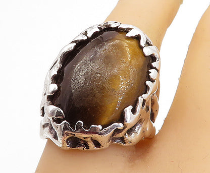 925 Sterling Silver  Vintage Tiger's Eye Sculpted Cocktail Ring Sz 10  RG4892