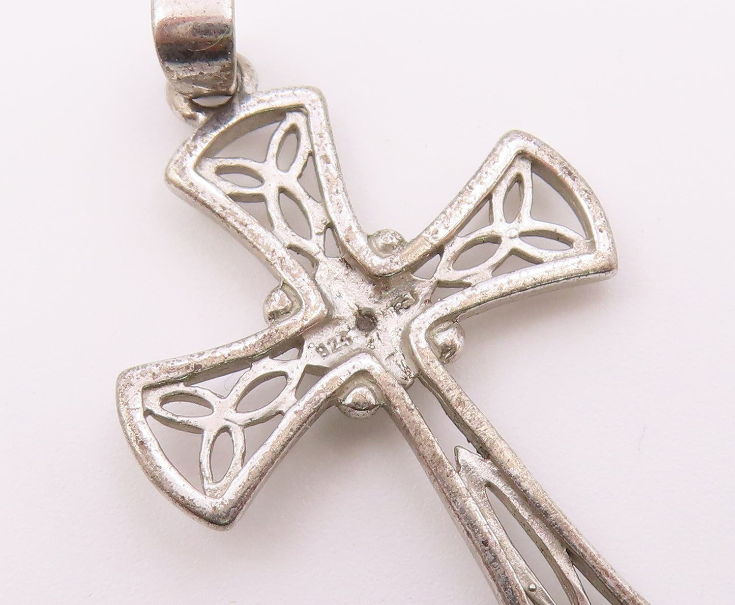 925 Sterling Silver  Vintage Genuine Diamond Religious Cross Pendant  PT16065