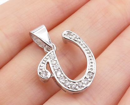 925 Sterling Silver  Sparkling Topaz Letter U Initial Drop Pendant  PT5349