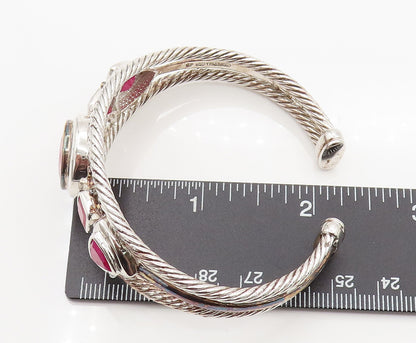 925 Silver  Vintage Two Tone Multi Shape Ruby Openwork Cuff Bracelet  BT9782