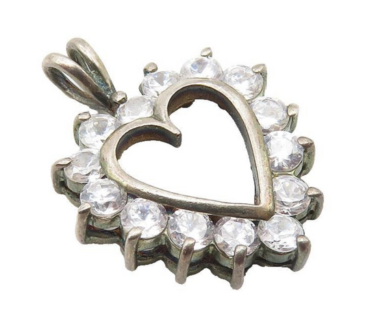 925 Sterling Silver   Vintage Topaz Dark Tone Love Heart Drop Pendant  PT8309