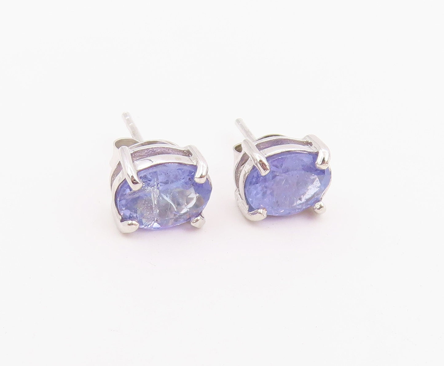 925 Sterling Silver Vintage Earrings Classic Oval Cut Tanzanite Studs  EG14442