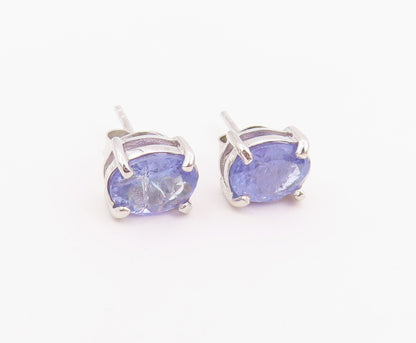 925 Sterling Silver Vintage Earrings Classic Oval Cut Tanzanite Studs  EG14442