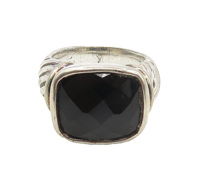 925 Sterling Silver   Vintage Black Hematite Shiny Cocktail Ring Sz 7  RG17253