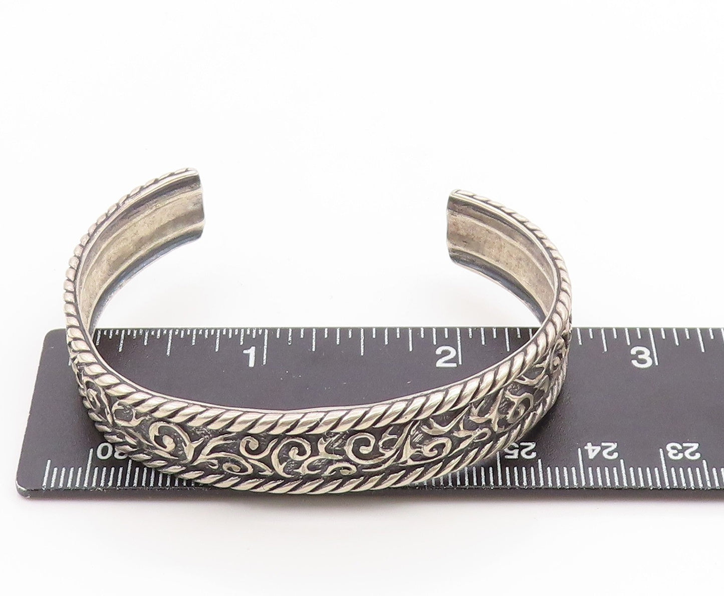 925 Sterling Silver Vintage Bracelet CAROLYN POLLACK Rope & Scrolls Cuff BT11764