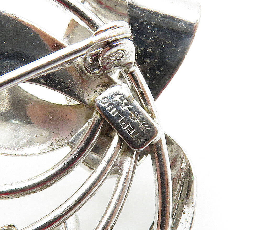 CARL ART 925 Sterling Silver  Shiny Shiny Floral Ribbon Brooch Pin  BP6078