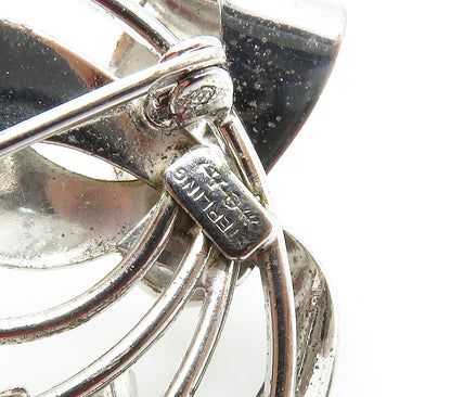 CARL ART 925 Sterling Silver  Shiny Shiny Floral Ribbon Brooch Pin  BP6078