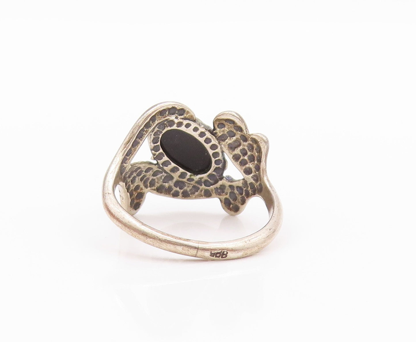 925 Sterling Silver Vintage Ring Cabochon Honey Amber Floral  SZ 6.5  RG32240