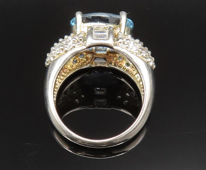 925 Sterling Silver  Vintage Sparkly Blue & White Topaz Ring Sz 7  RG25389