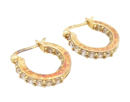 925 Sterling Silver Vintage Earrings Gold Plated Round CZ Huggie Hoops  EG13968