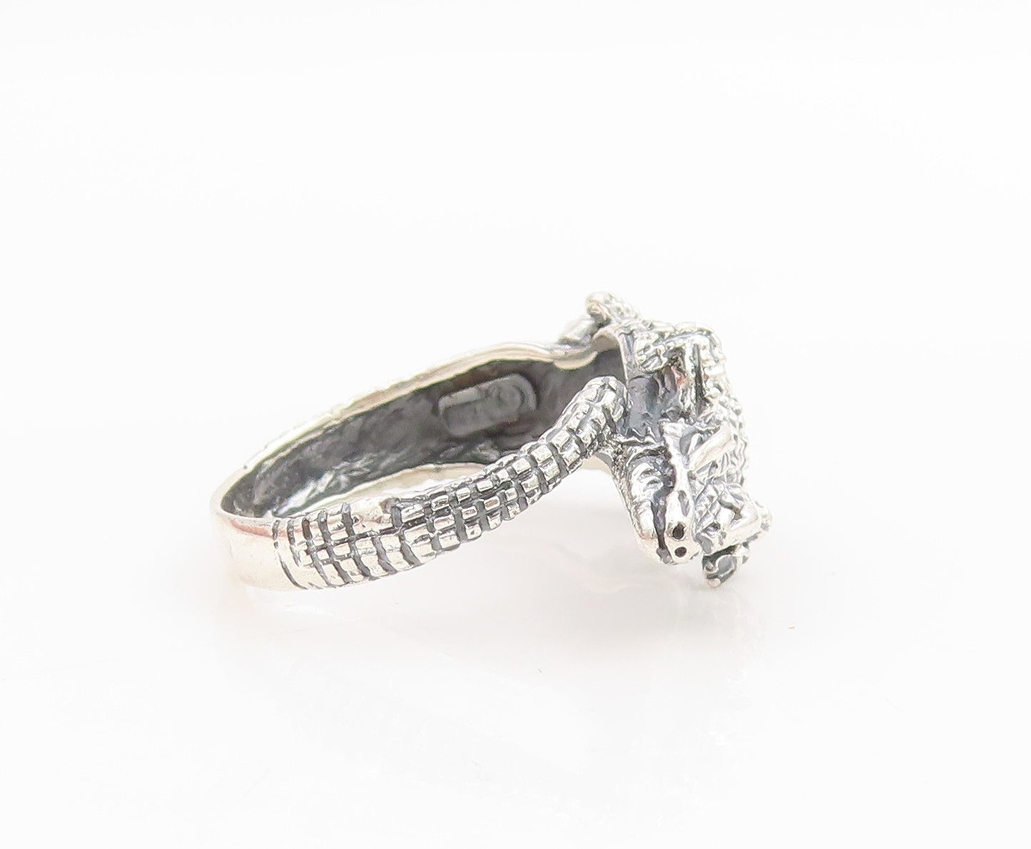 925 Sterling Silver Vintage Ring Textured Gothic Crocodile Band  Sz 10  RG33958