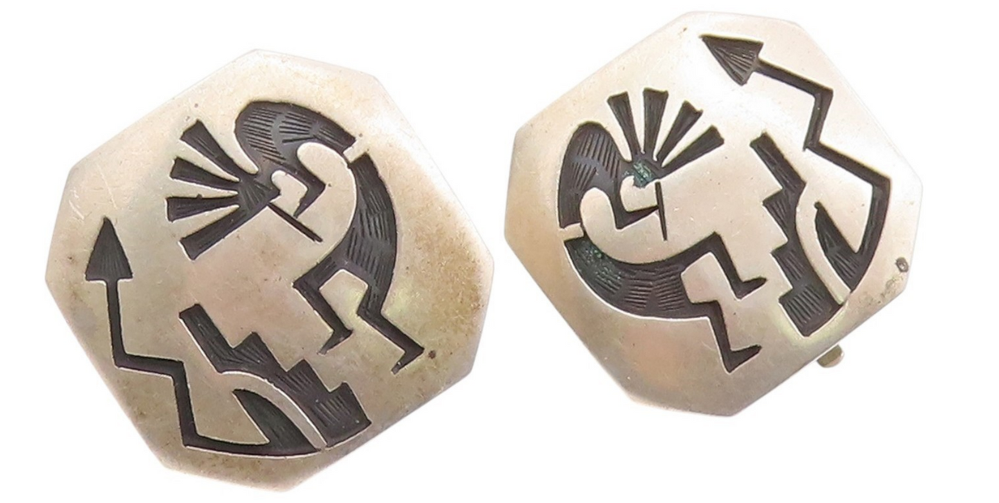 NAVAJO 925 Sterling Silver  Vintage Ancient Egyptian Carved Earrings  EG12566