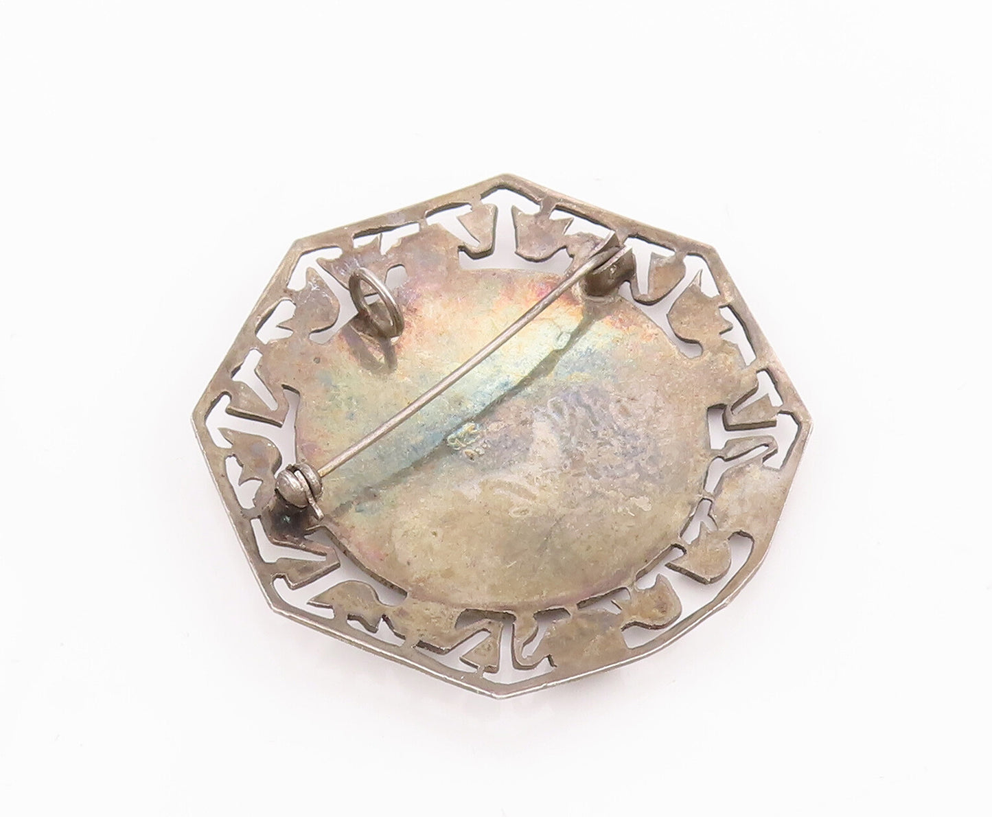 925 Sterling Silver Vintage Brooch Pin Egyptian Triable Design Etched  BP11029