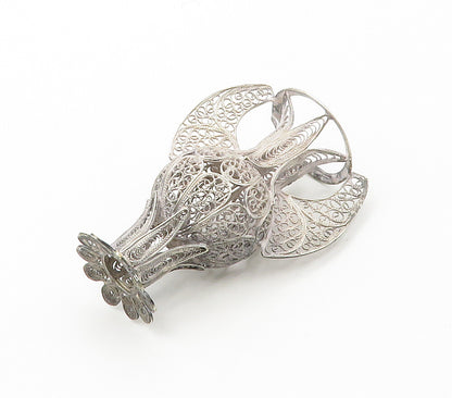 925 Sterling Silver  Vintage Antique Swirl Filigree Candle Holder  TR2119