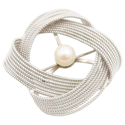 925 Sterling Silver Vintage Brooch Pin Pearl Textured Mesh Wire Swirl  BP12648