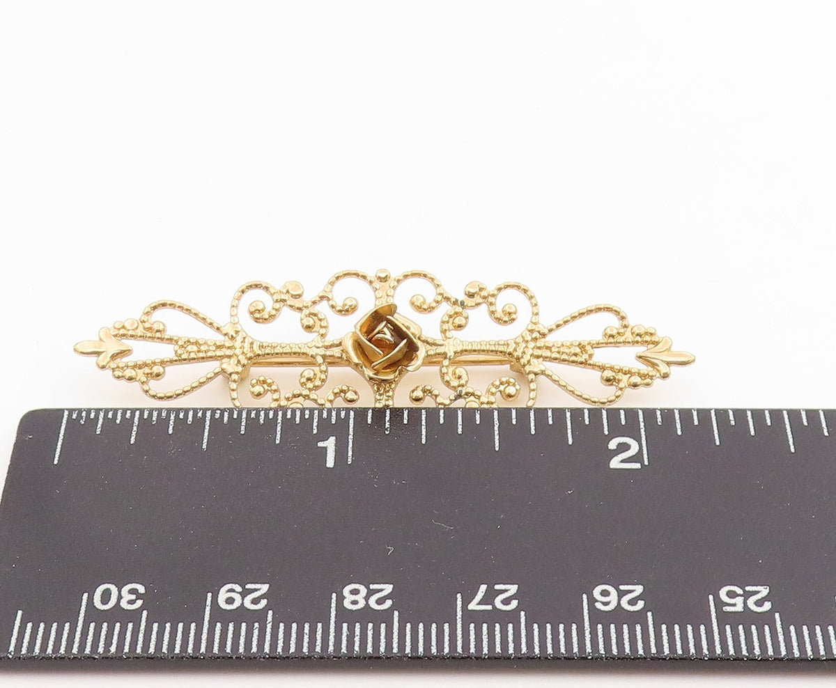 925 Sterling Silver Vintage Brooch BEAU Gold Plated Rose Filigree Pin   BP11973