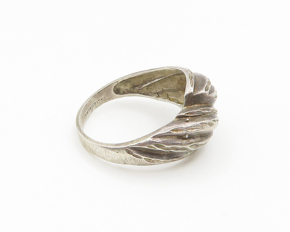 925 Sterling Silver  Vintage Diamond Cut Bypass Dome Band Ring Sz 10.5 RG18469