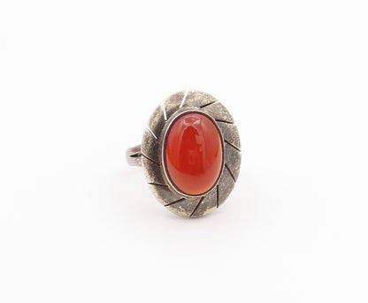 925 Sterling Silver Vintage Ring CII Mexico Cabochon Carnelian Band Sz 7 RG36511