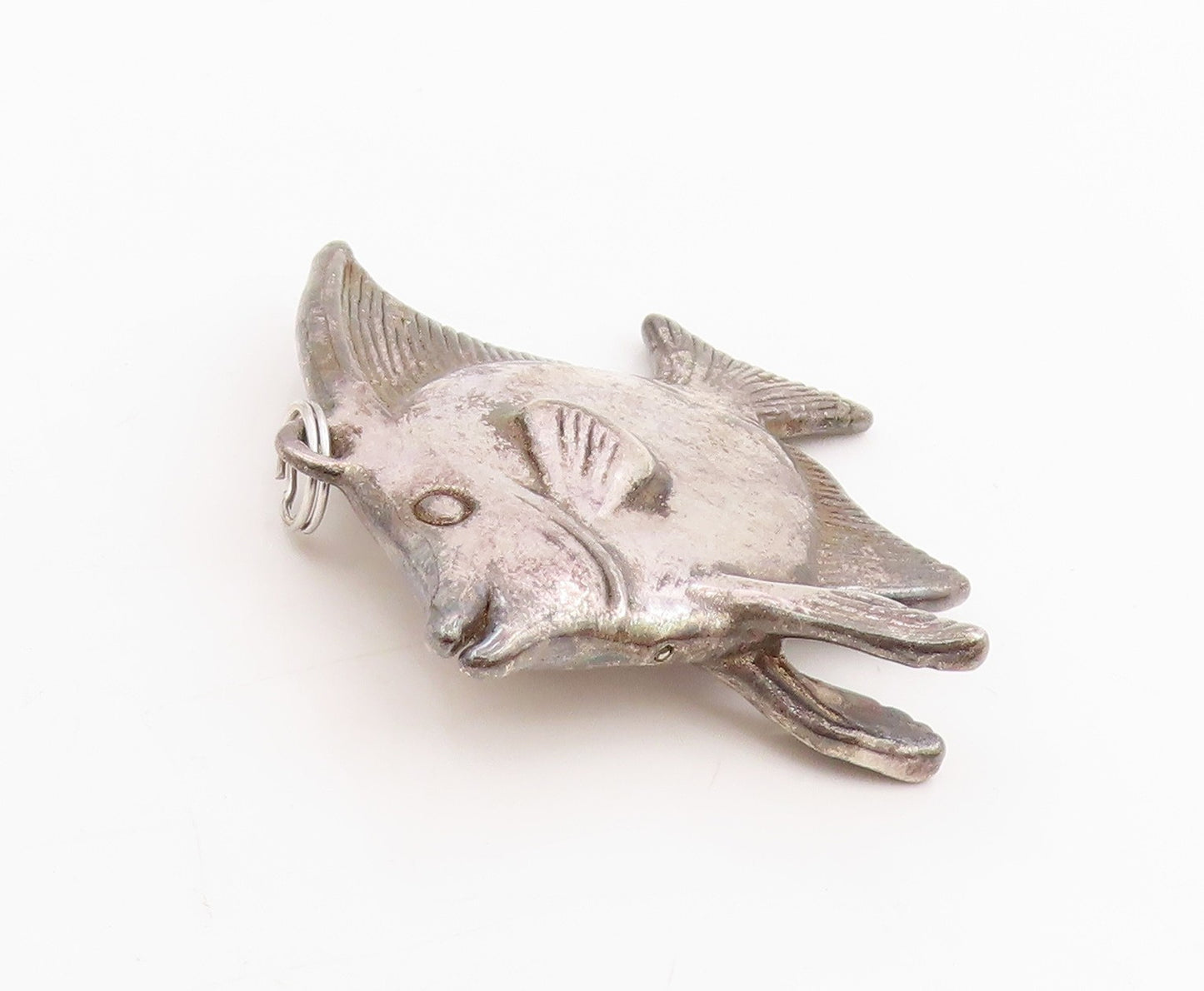 925 Sterling Silver Vintage Pendant Etched Tropical Fish Design Locket  PT25477
