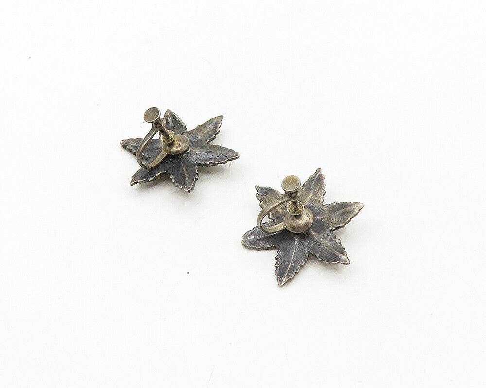 925 Sterling Silver  Vintage Dark Tone Flower Non Pierce Drop Earrings  EG9720