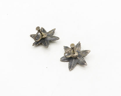 925 Sterling Silver  Vintage Dark Tone Flower Non Pierce Drop Earrings  EG9720