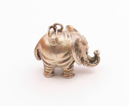 925 Sterling Silver  Vintage Puffy Sculpted Elephant Animal Pendant  PT20211